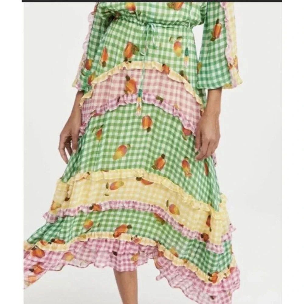 Farm Rio Mixed Picnic Ruffle Trim Maxi Dress Size Medium New With Tags - Picture 6 of 6